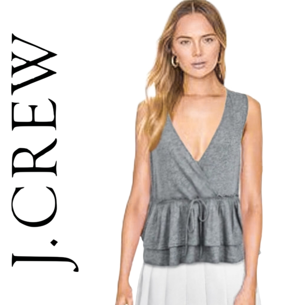 J. CREW 100% Cotton Crop Faux Wrap Deep- V Peplum Top